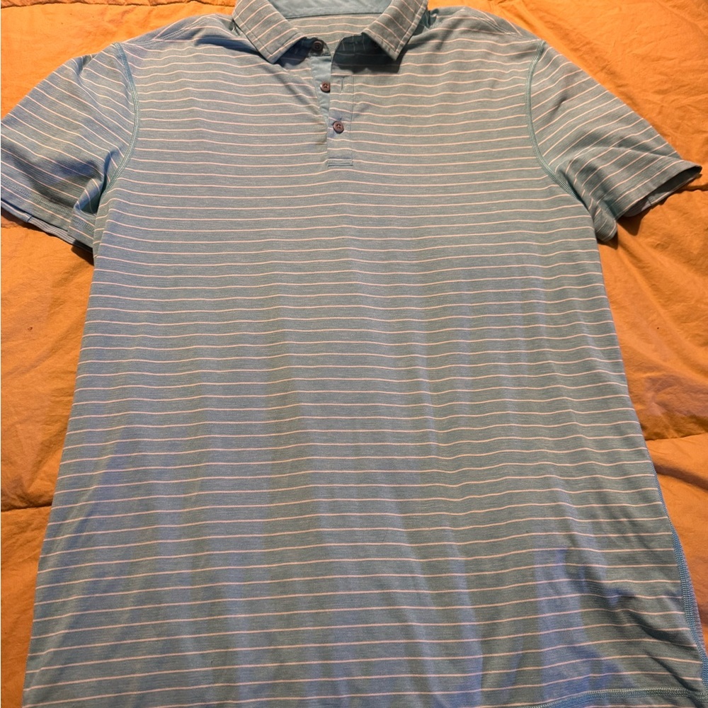 lululemon athletica Light Blue Striped Polo Shirt